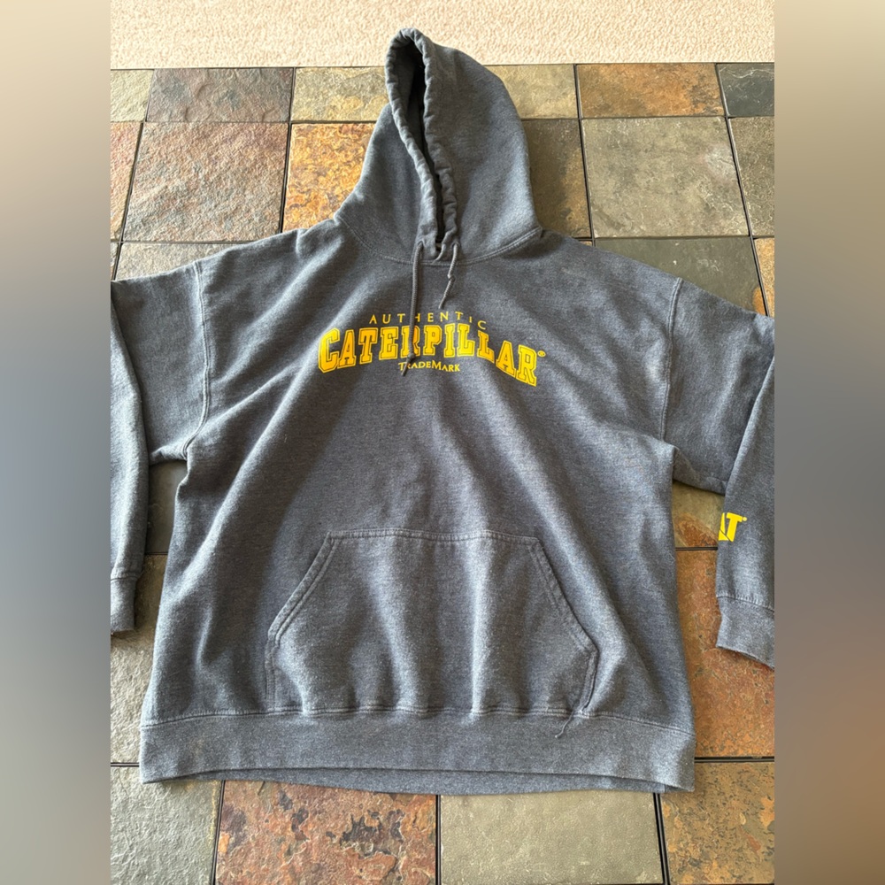 Gildan Gray Hoodie with Yellow Caterpillar Logo